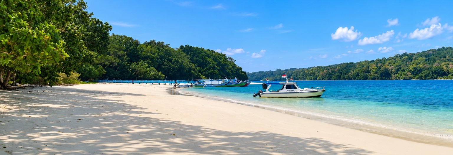 White sand beach at Pulau Peucang, Ujung Kulon National Park, Banten, Indonesia